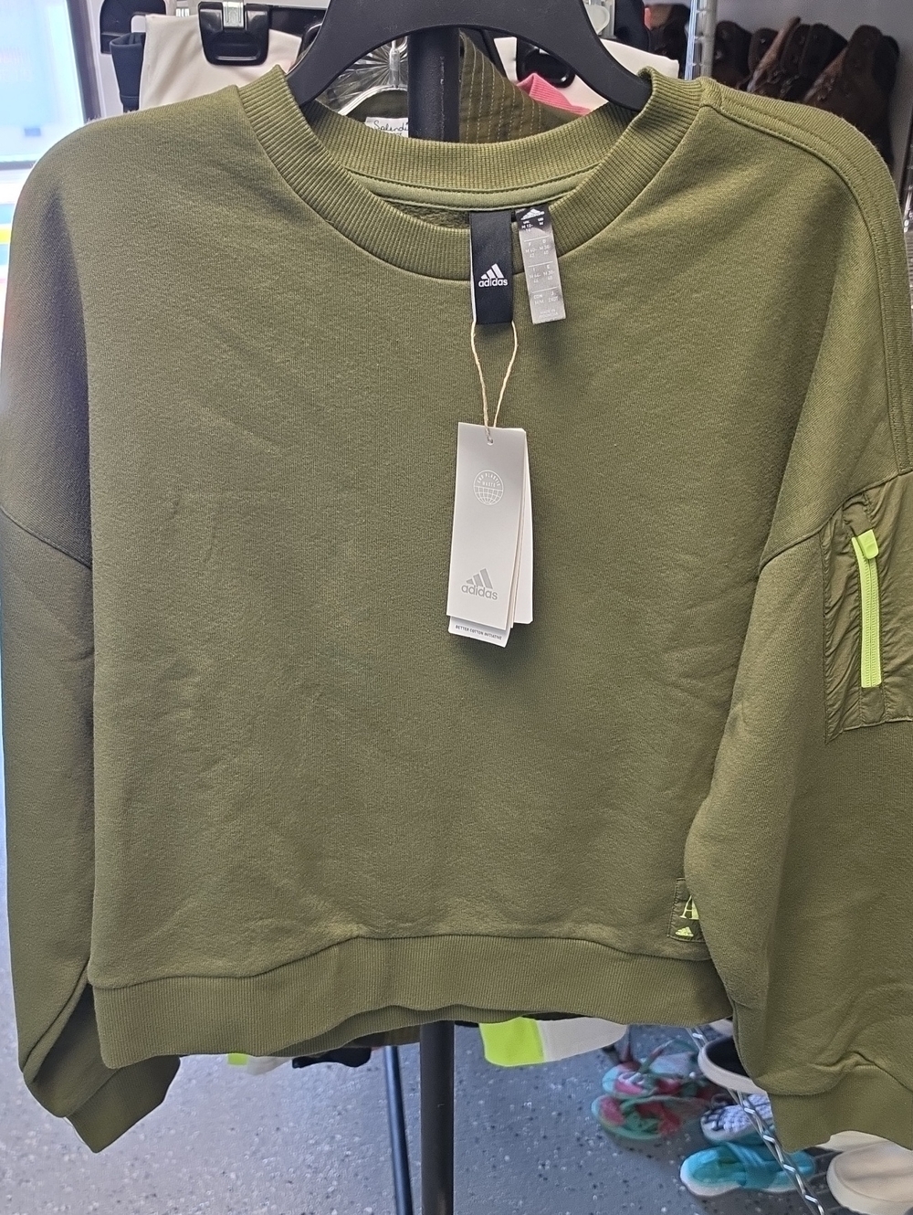 adidas Olive Crewneck Sweatshirt with Utility Pocket